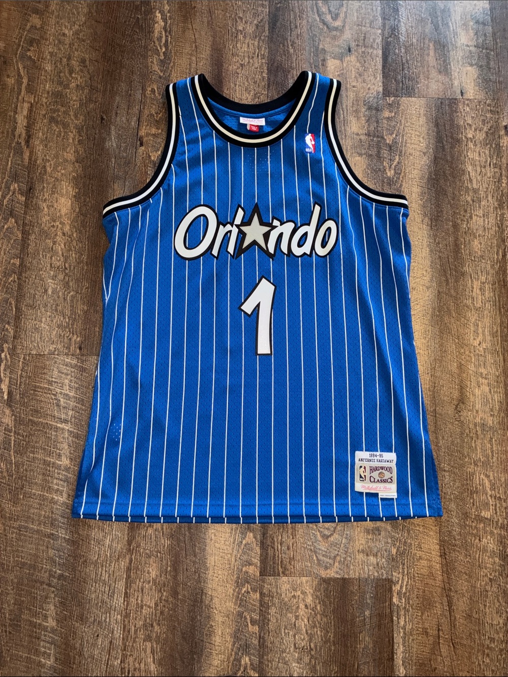 Mitchell & Ness Orlando Blue Pinstripe Basketball Jersey #1